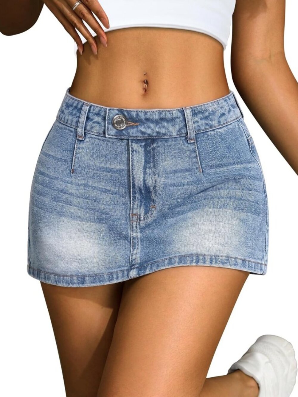 Stylish Women's Stretch Denim Mini Skirt - Low Waisted Jean Micro Skort